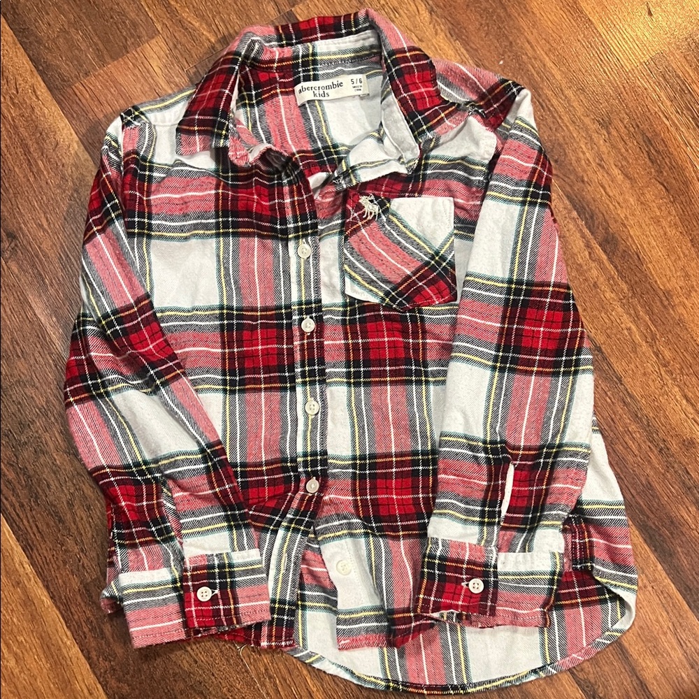 Abercrombie & Fitch Red and White Plaid Kids Button Down Shirt